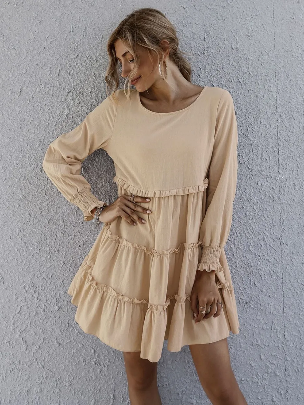 Frill Tiered Long Sleeve Mini Dress, image 9