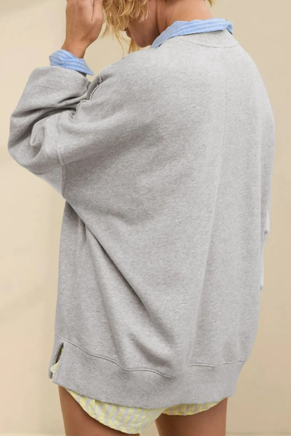 Side Slit Round Neck Long Sleeve Sweatshirt, image 13