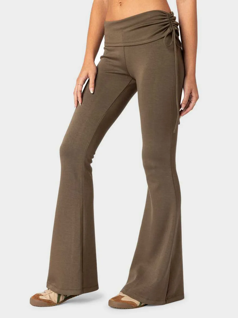 Drawstring Ruched Flare Pants, image 4