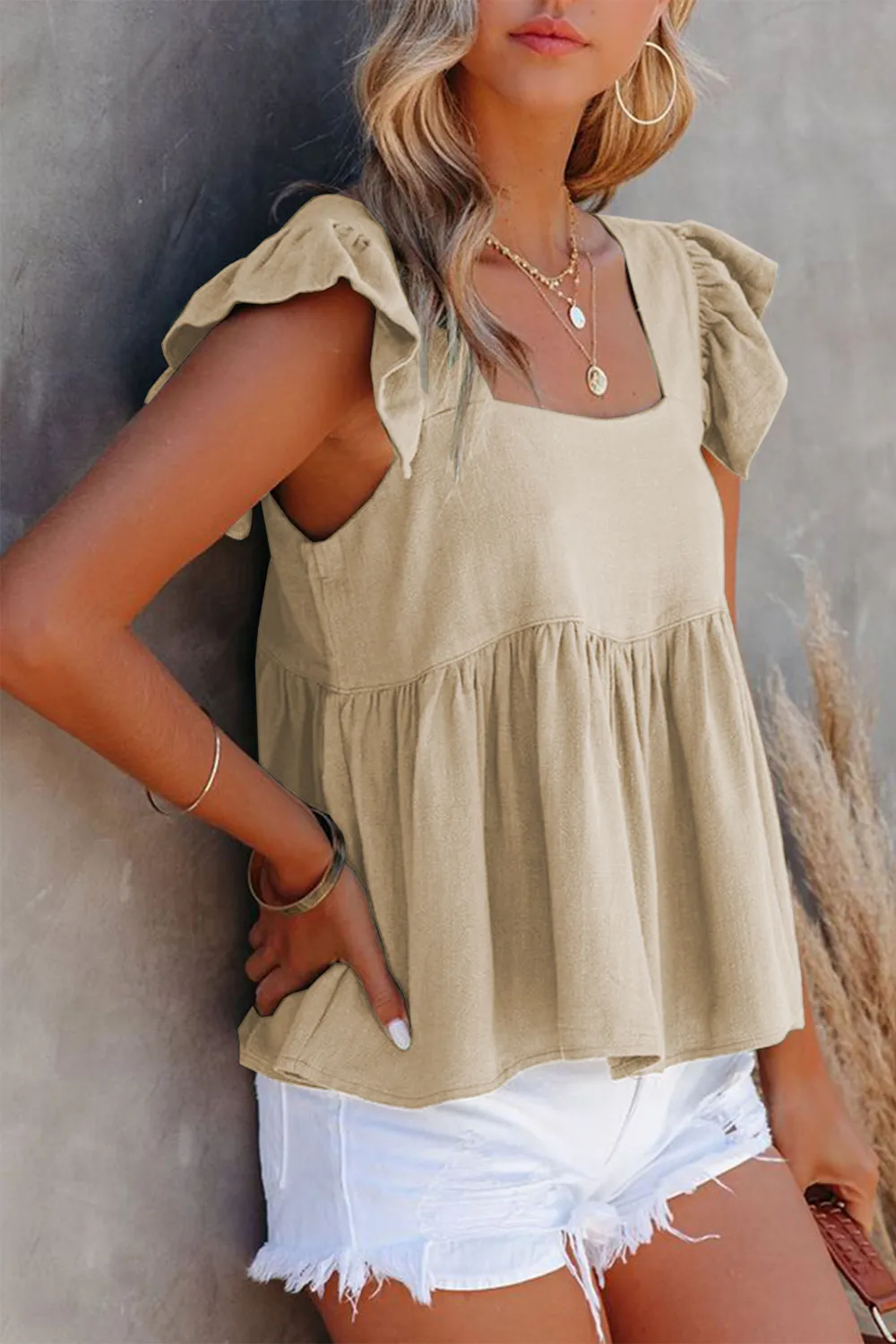 Full Size Ruffled Square Neck Cap Sleeve Blouse, image 18