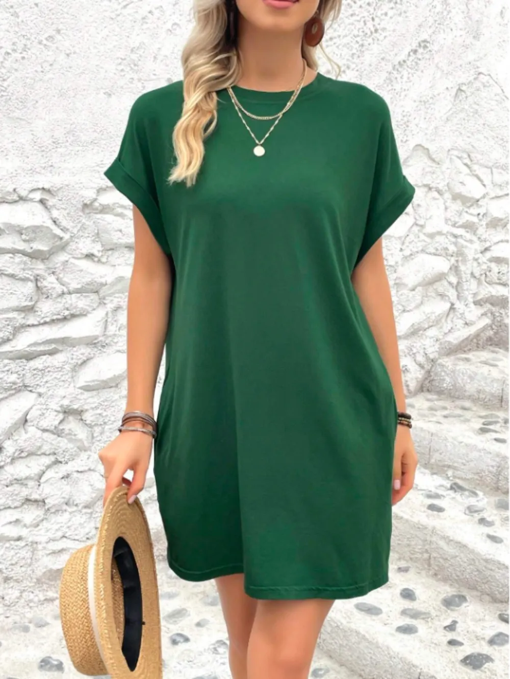 Round Neck Short Sleeve Mini Tee Dress with Pockets, image 20