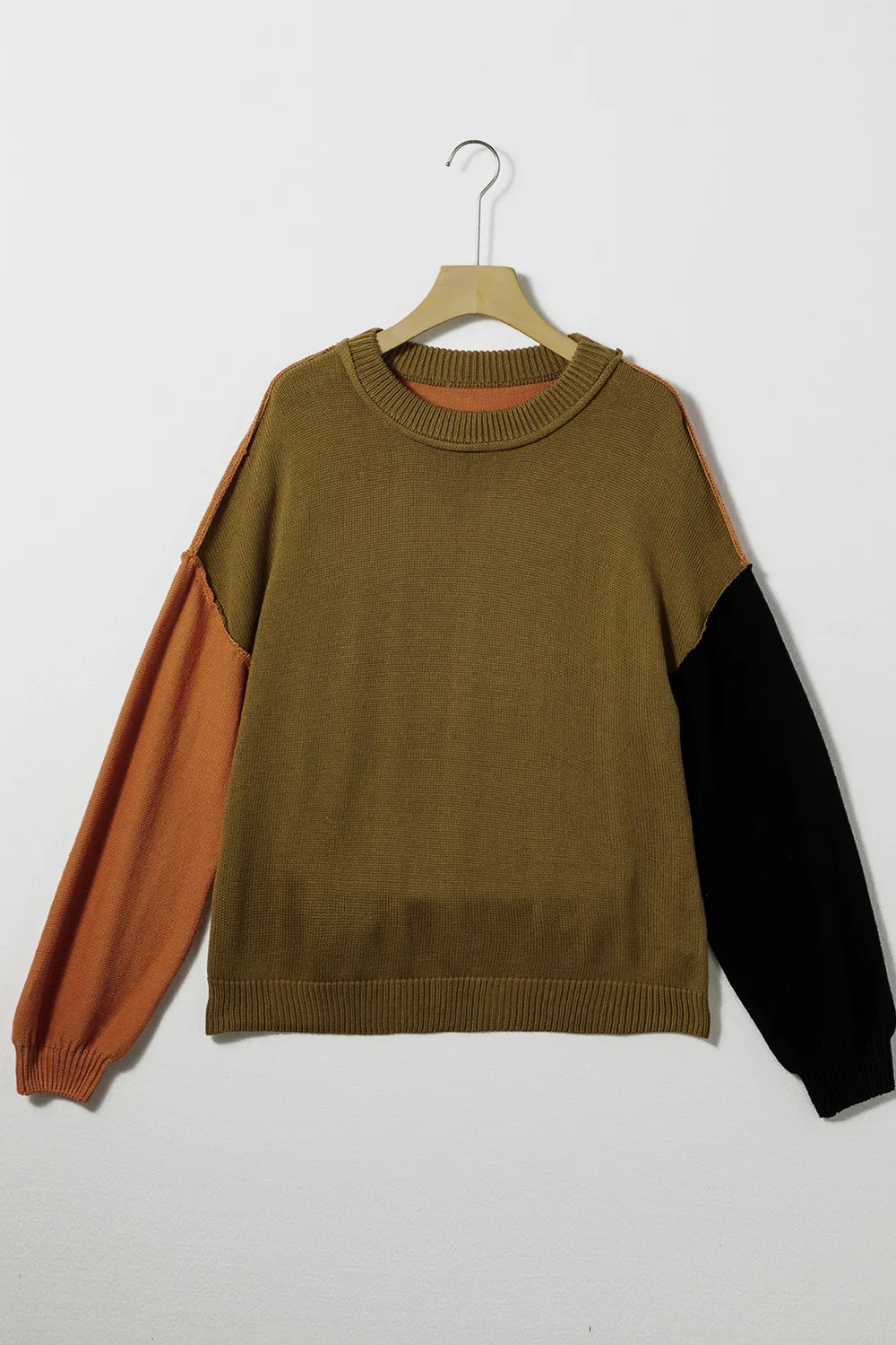 Contrast Round Neck Dropped Shoulder Sweater, image 16
