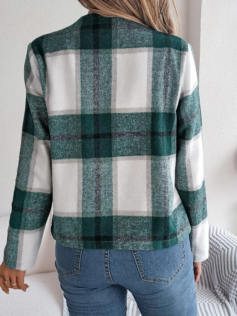 Plaid Open Front Long Sleeve Jacket, image 20