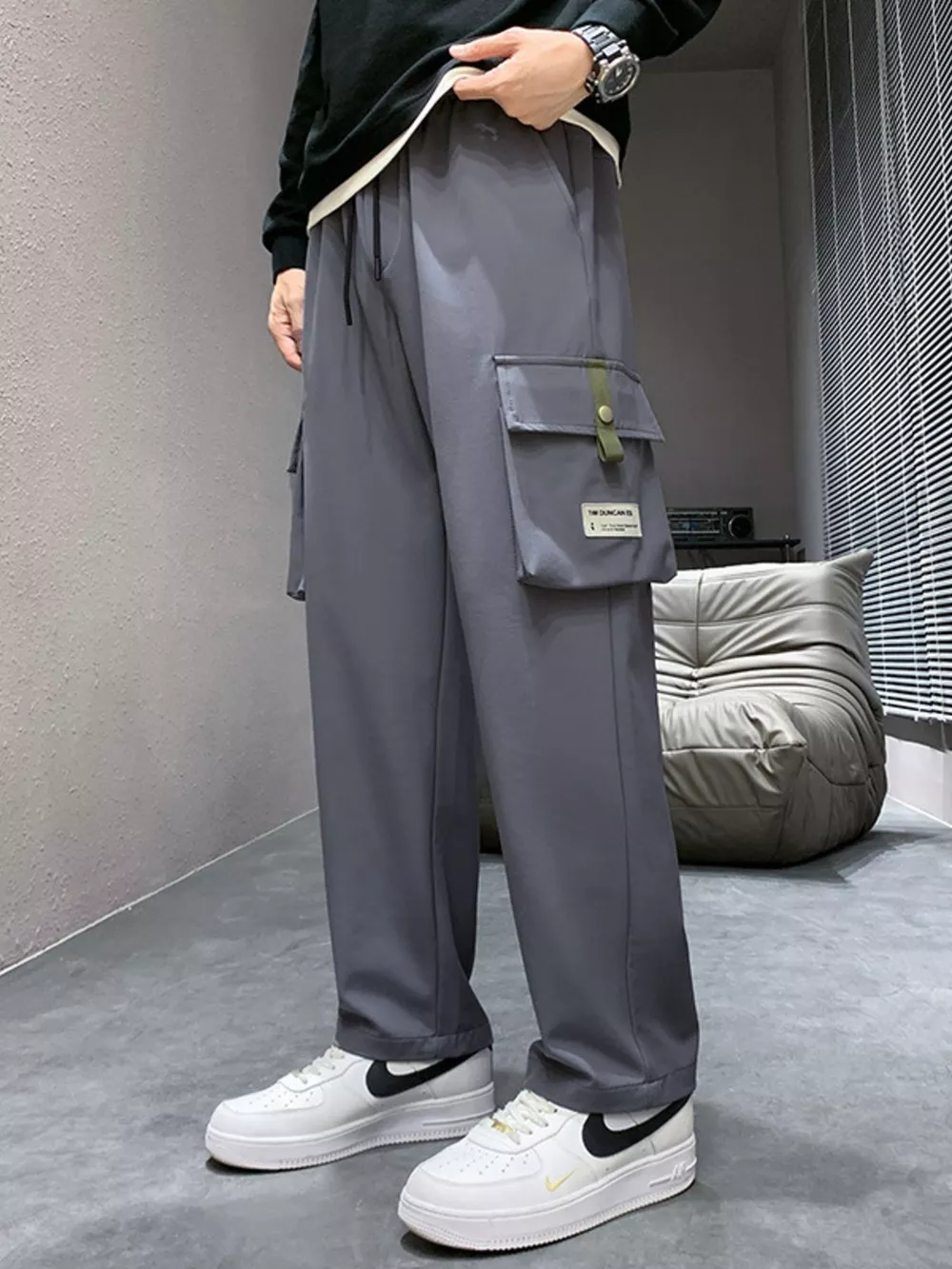 Men's Plus Size Wide Leg Cargo Pants, image 2