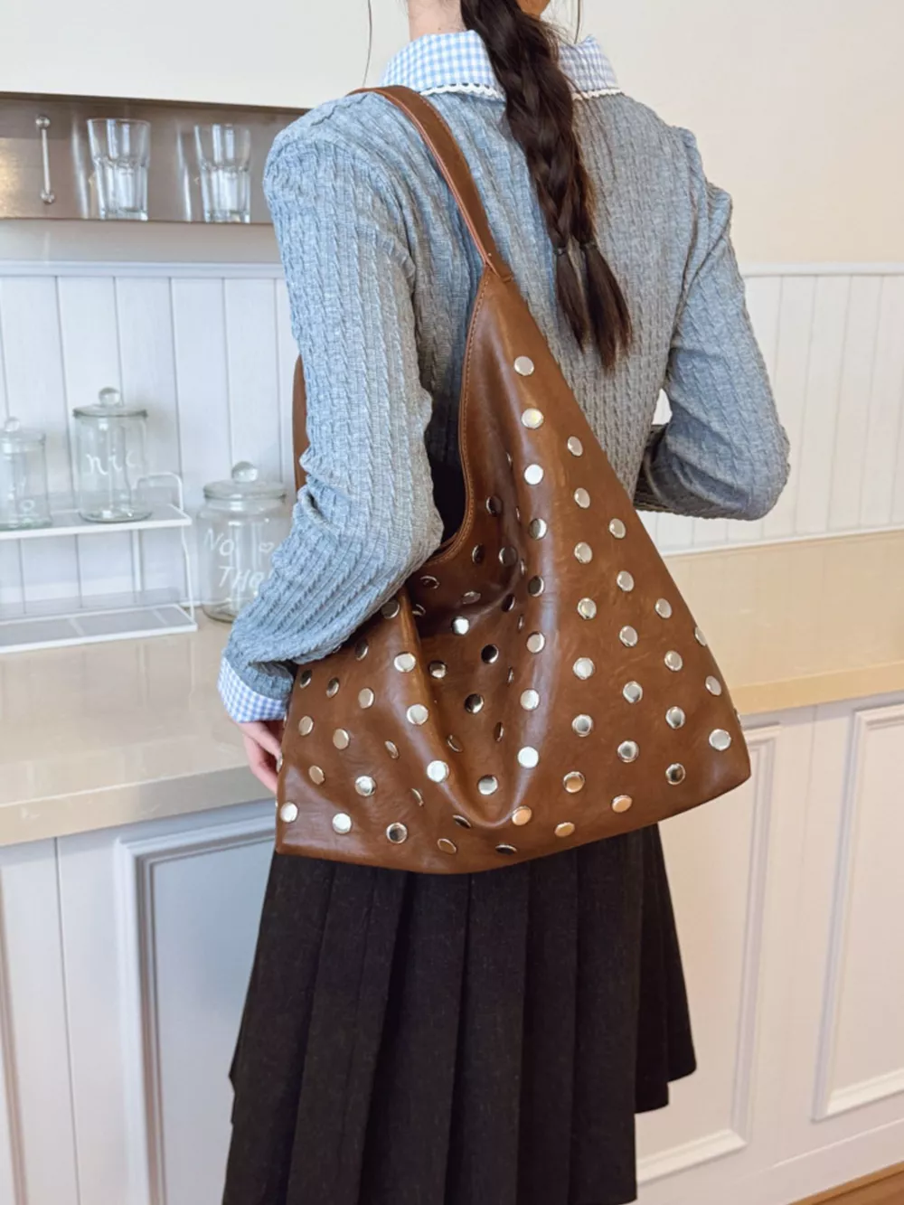 Studded Hobo Shoulder Bag, image 9