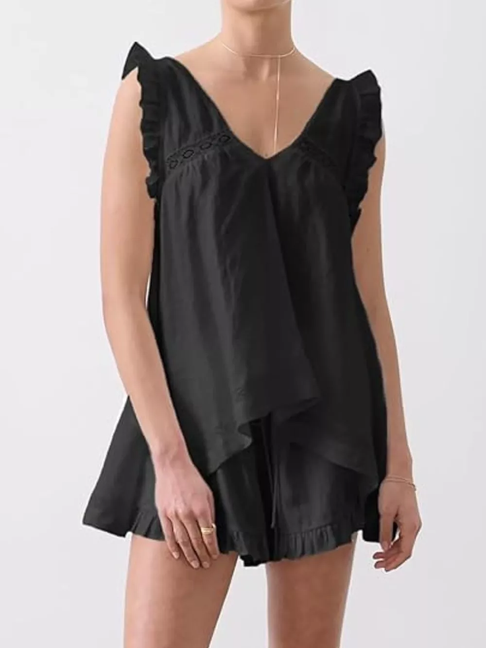 Ruffle Trim V-Neck Top and Shorts Set