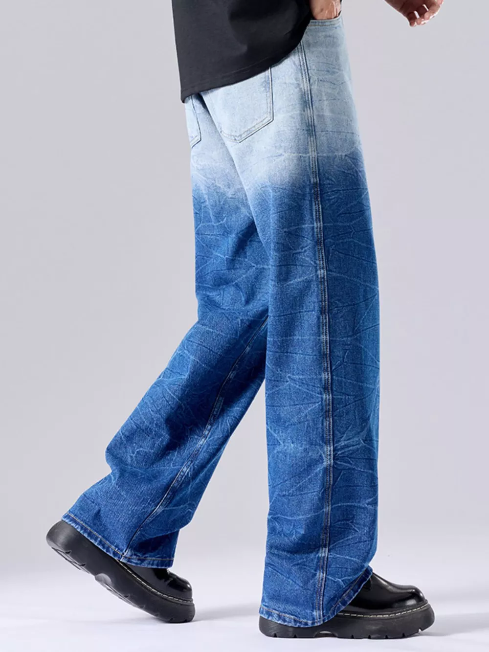 Men's Full Size Ombre Wash Wide Leg Jeans Plus Size, image 3