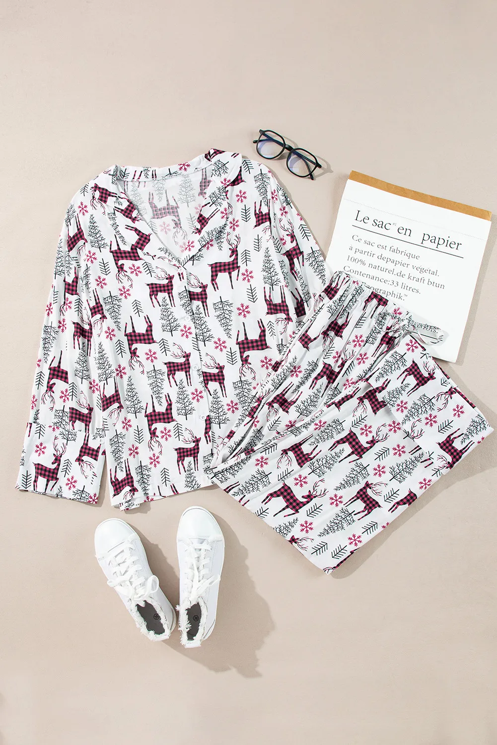 Printed Long Sleeve Top and Drawstring Pants Lounge Set, image 4