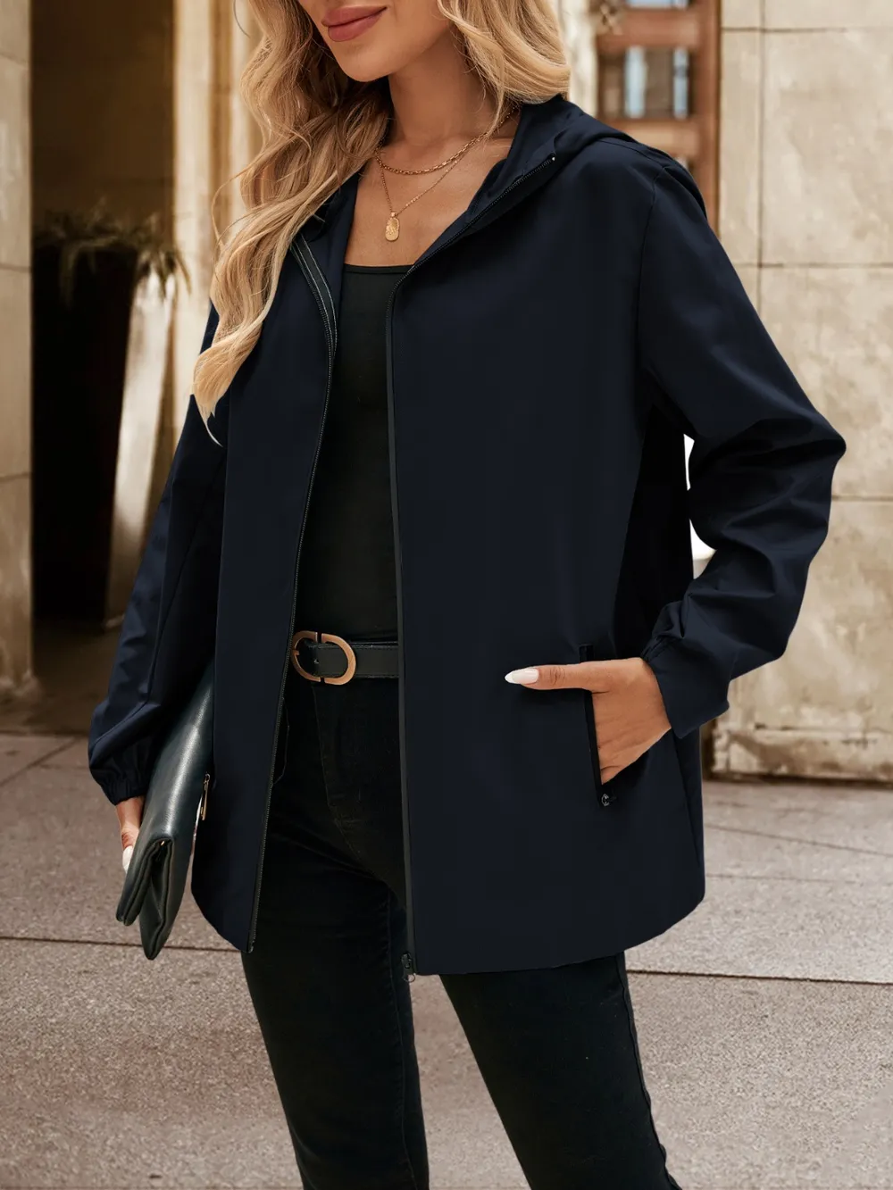 Pocketed Zip Up Hooded Jacket, image 12