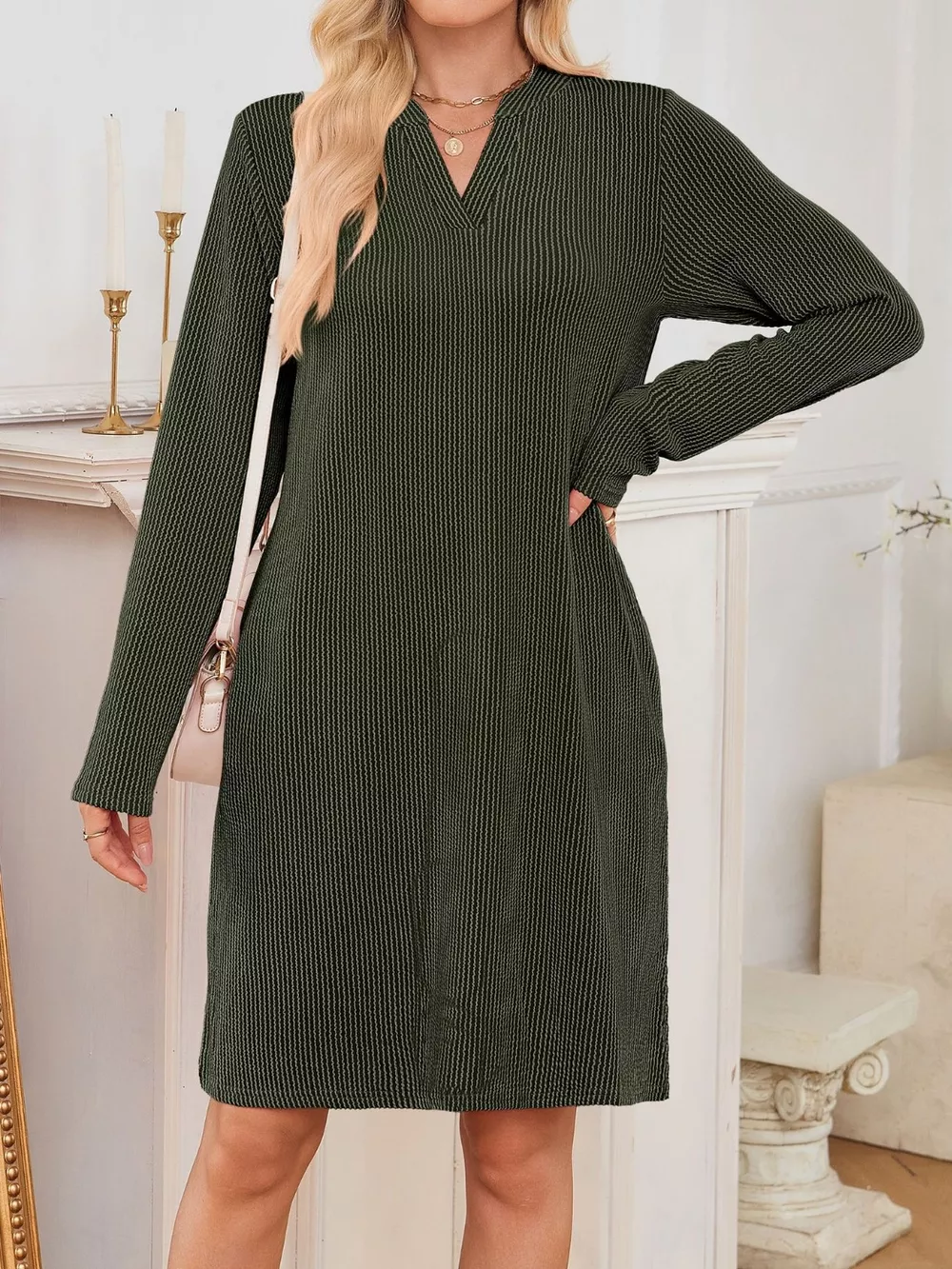 Casual Ribbed Knit Long Sleeve Dress, image 13