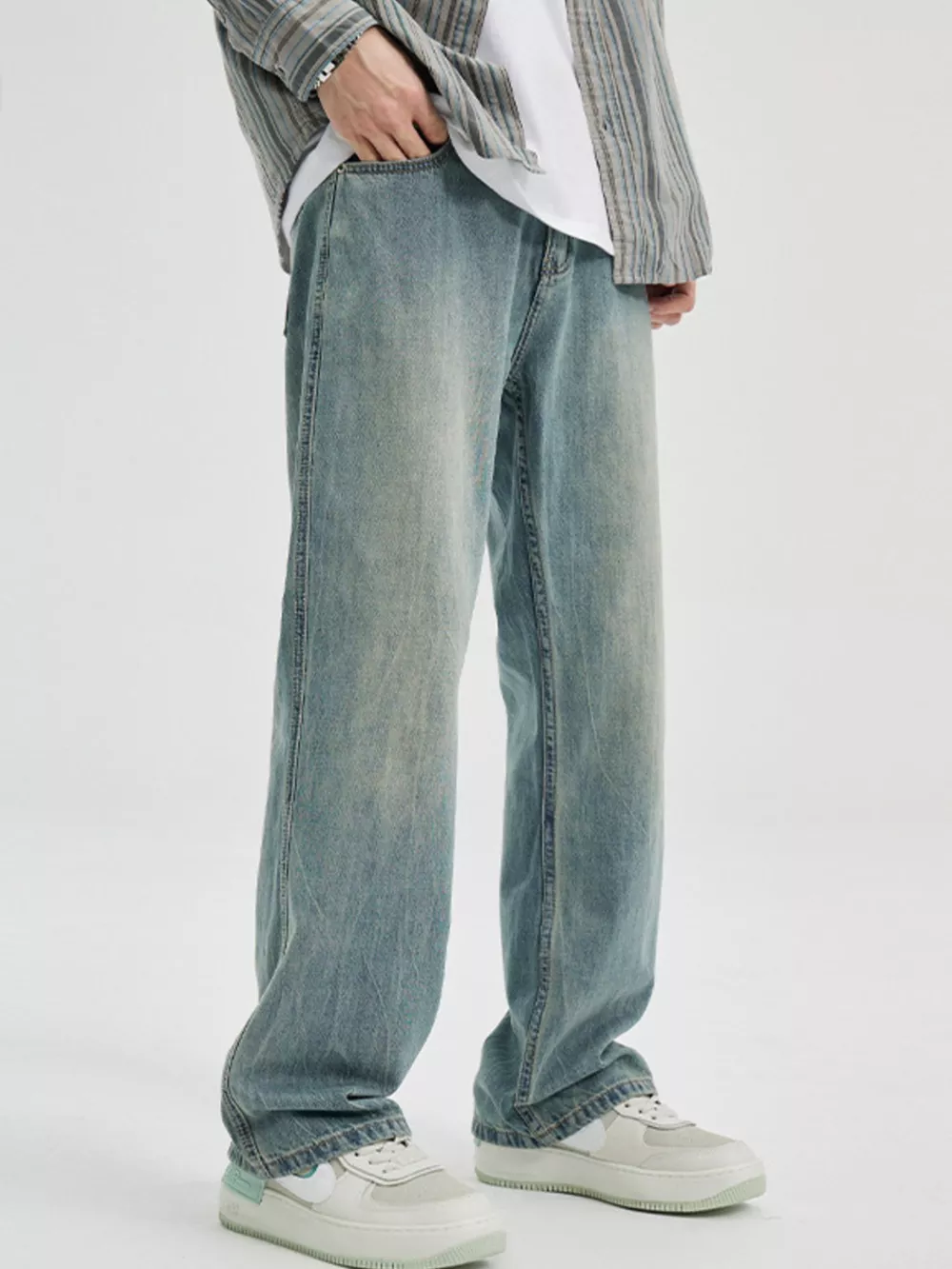 Men's Washed Wide Leg Jeans, image 4