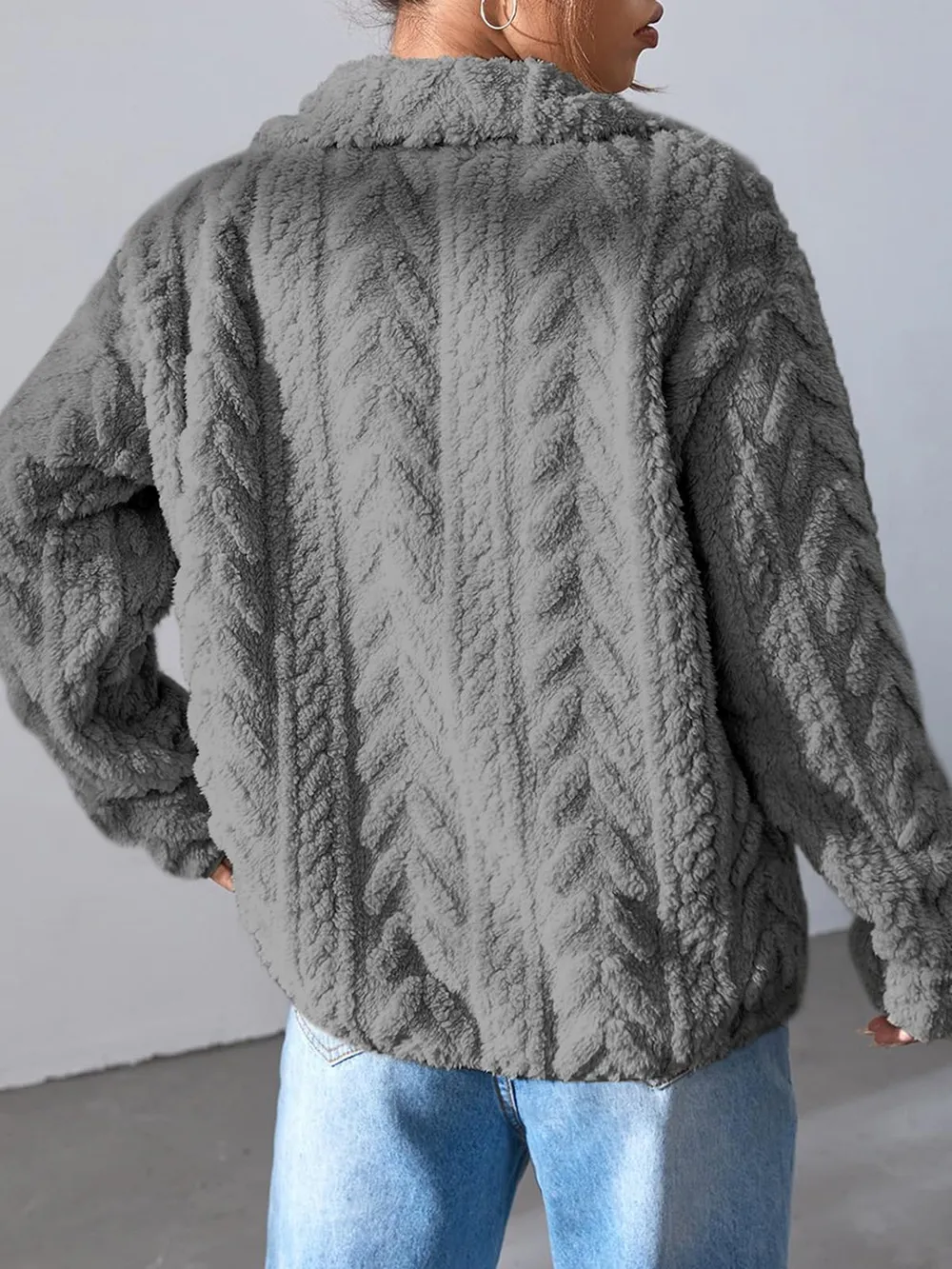 Fuzzy Zip Up Long Sleeve Jacket, image 9