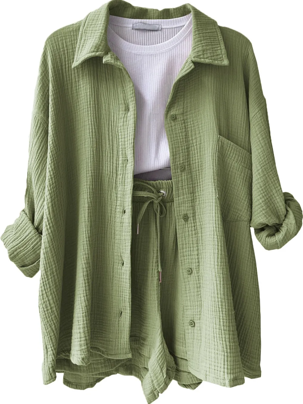 Textured Button Up Shirt and Shorts Set, image 32