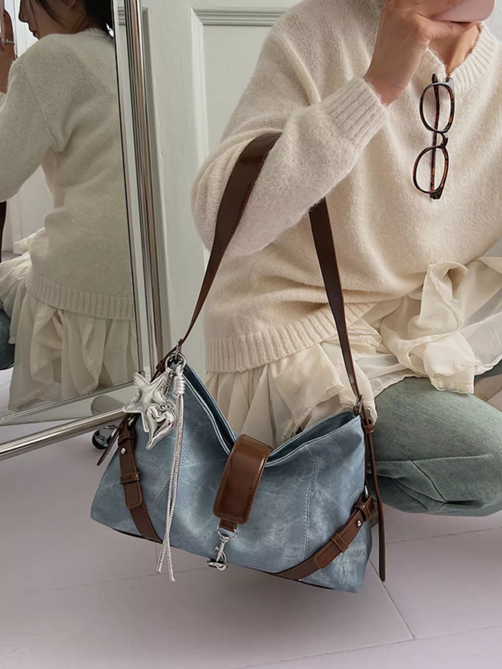 Vintage Wash Crossbody Bag with Leather Accents, image 5