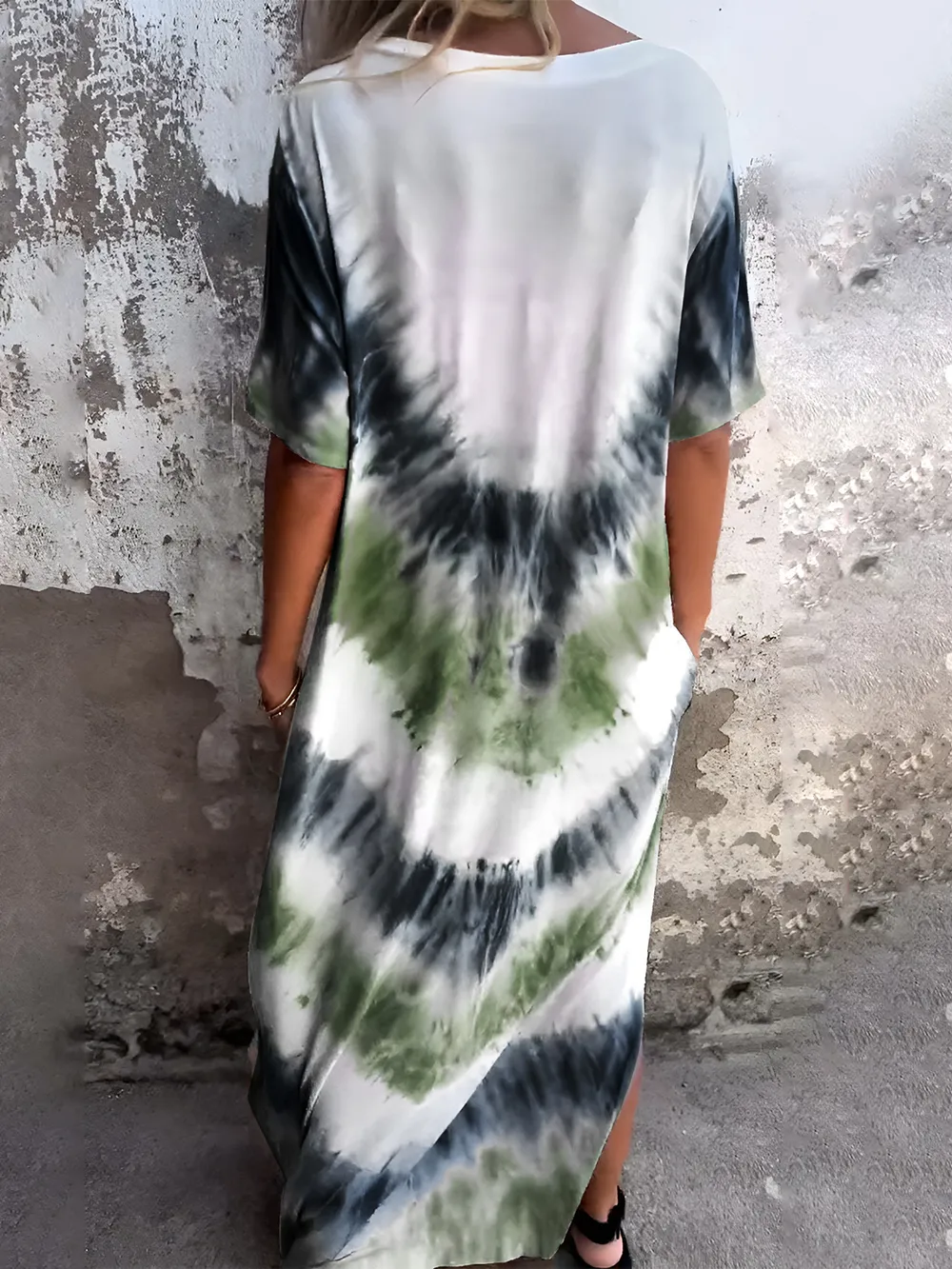 Full Size Pocketed Tie-Dye Short Sleeve Dress, image 15