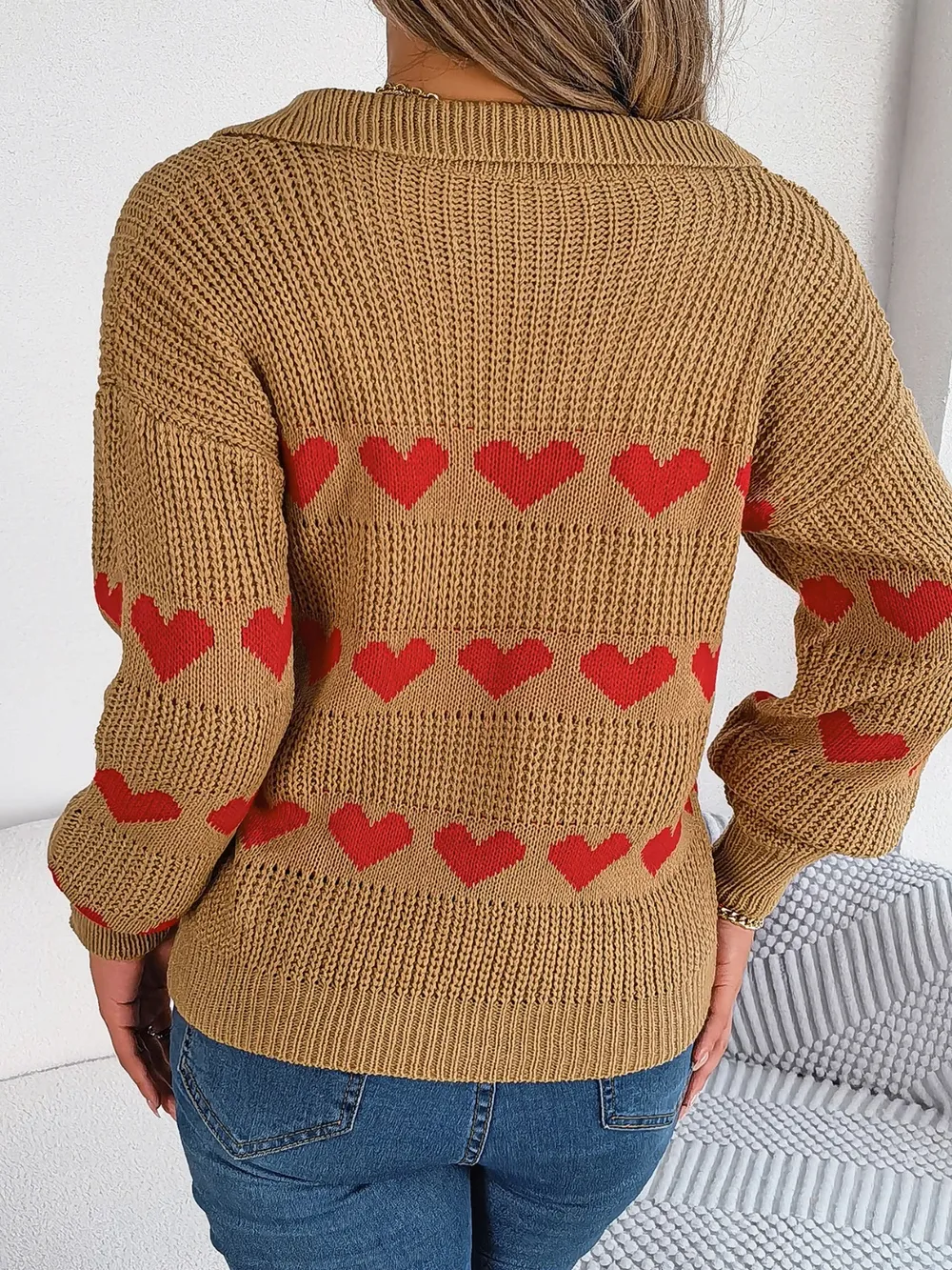 Heart Johnny Collar Long Sleeve Sweater, image 6