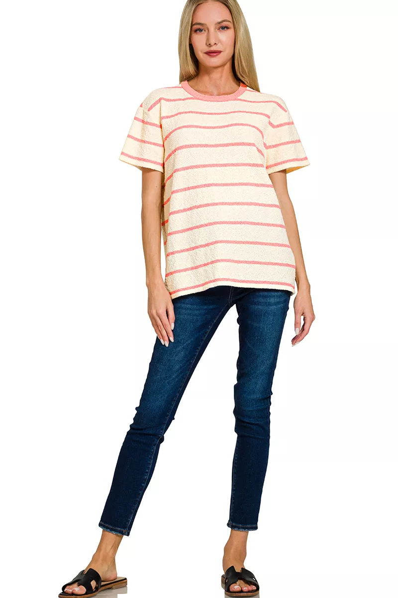 Textured Striped Crew Neck T-Shirt, image 2