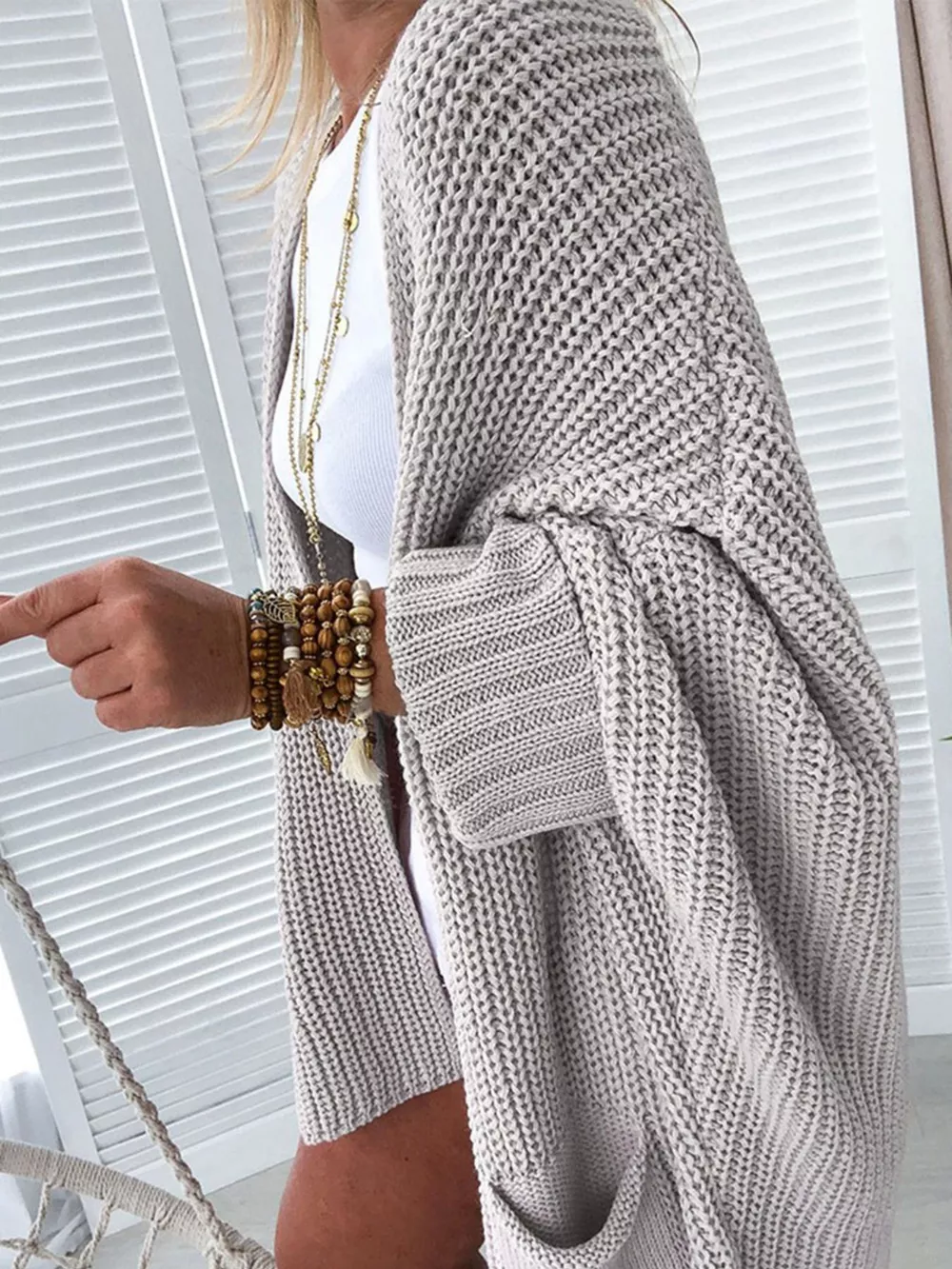 Oversized Fold Over Sleeve Open Front Cardigan, image 7