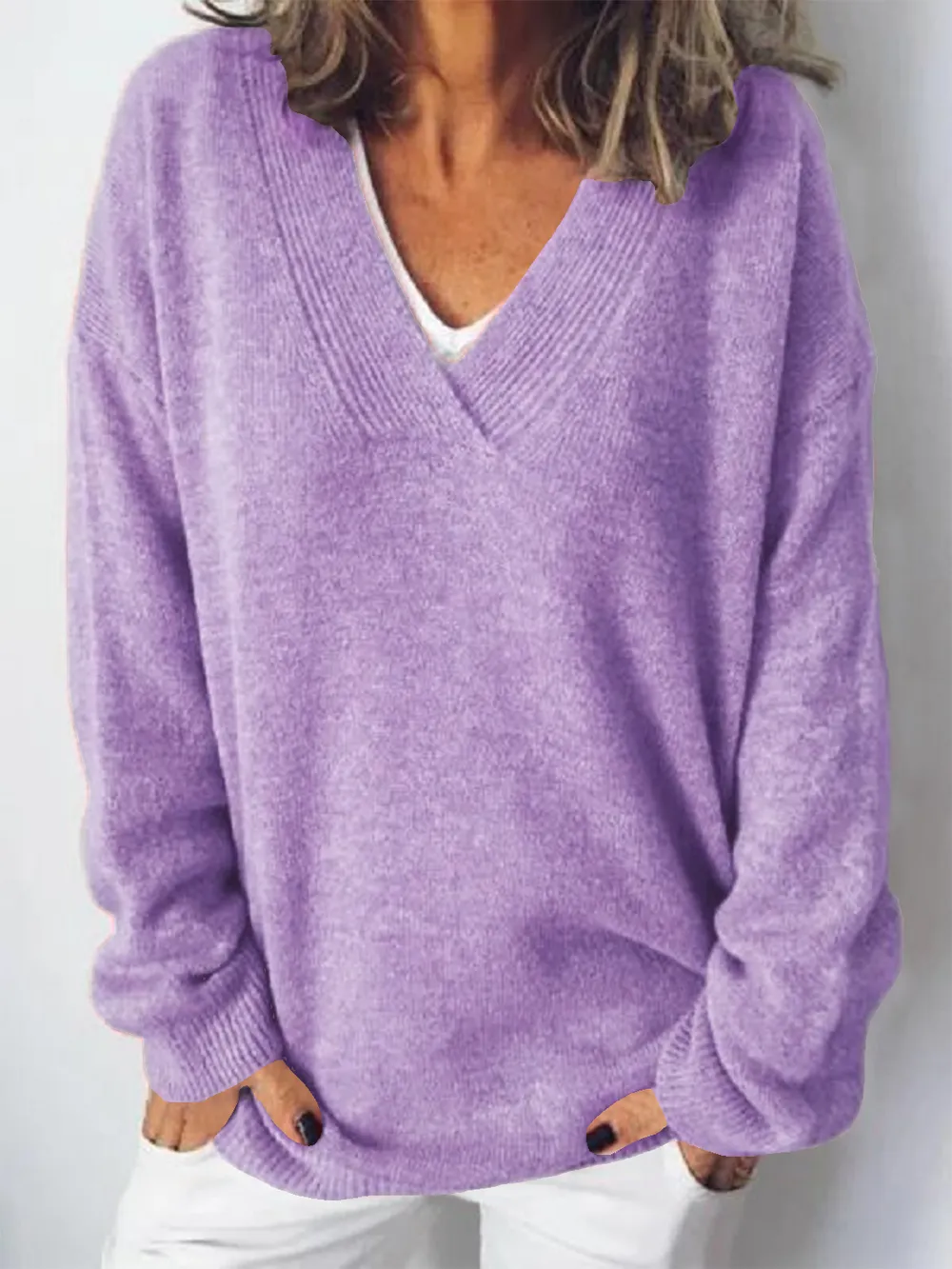 V-Neck Dropped Shoulder Sweater, image 9