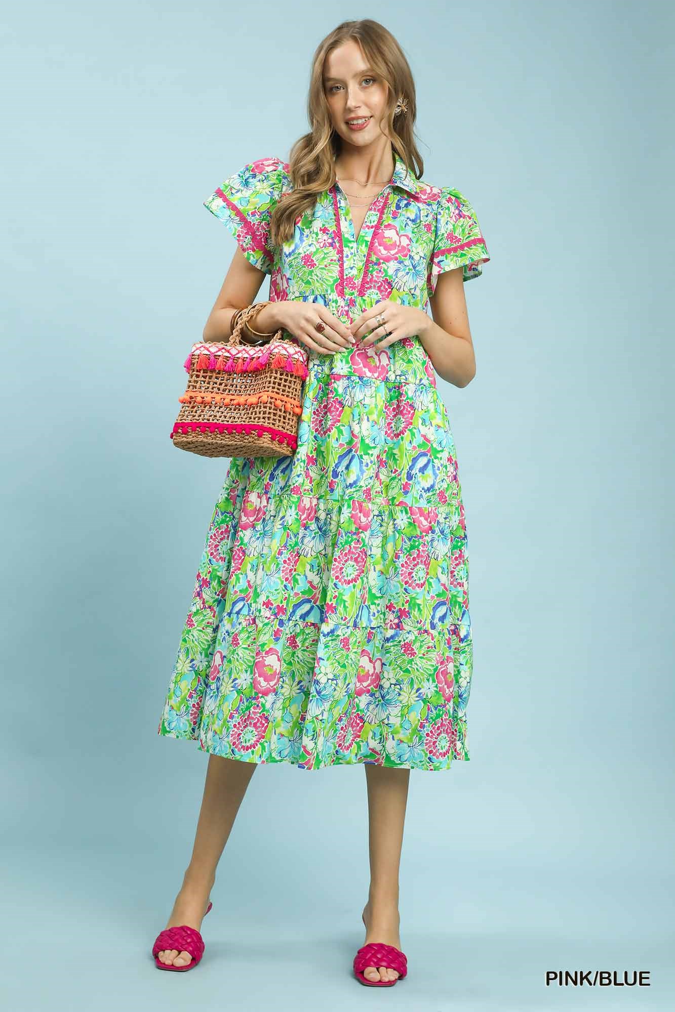 Bold Mixed Floral Tiered Midi Dress, image 5