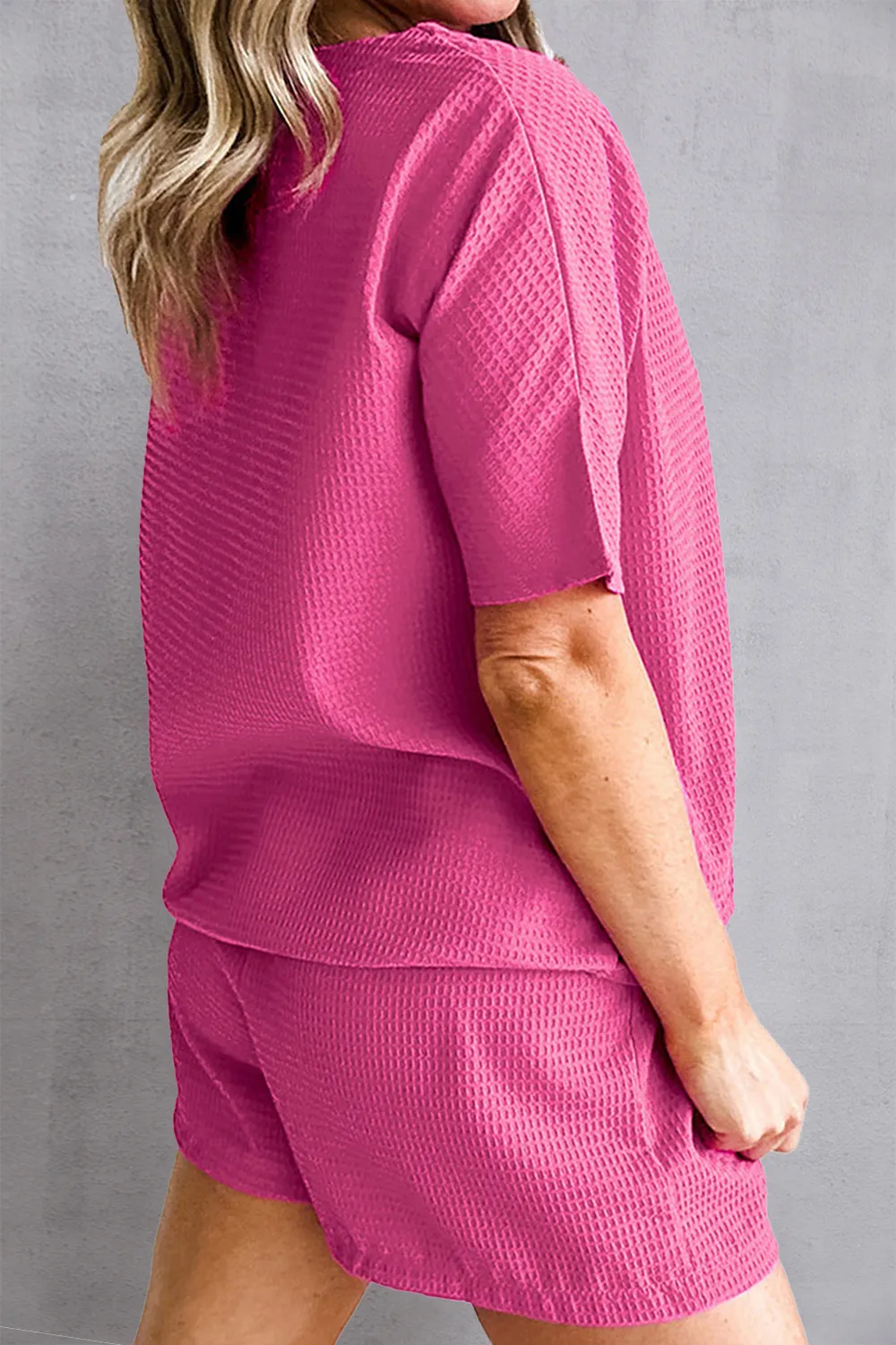 Waffle-Knit Round Neck Top and Shorts Set, image 4