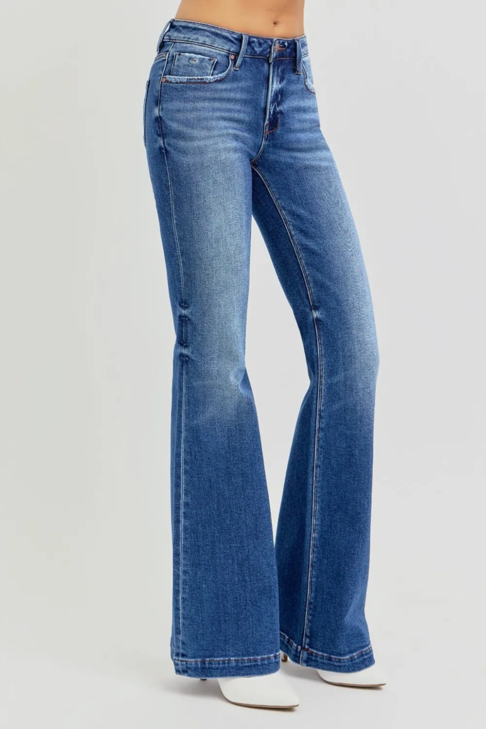 Full Size Low Rise Flare Jeans with Pockets, image 6
