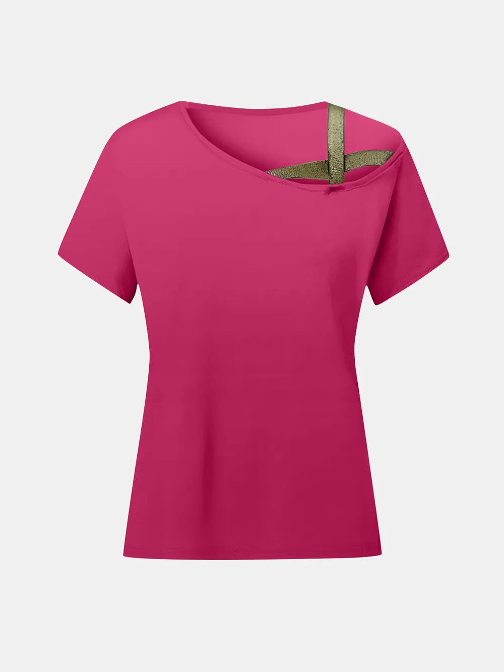 Asymmetrical Neck Short Sleeve T-Shirt, image 22