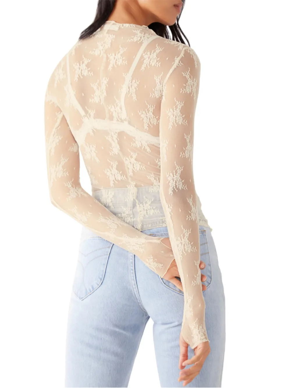 Lace Mock Neck Long Sleeve Blouse, image 26