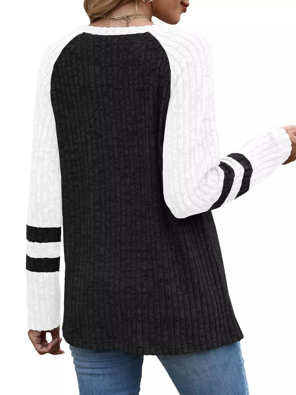 Ribbed Knit Raglan Long Sleeve T-Shirt, image 17