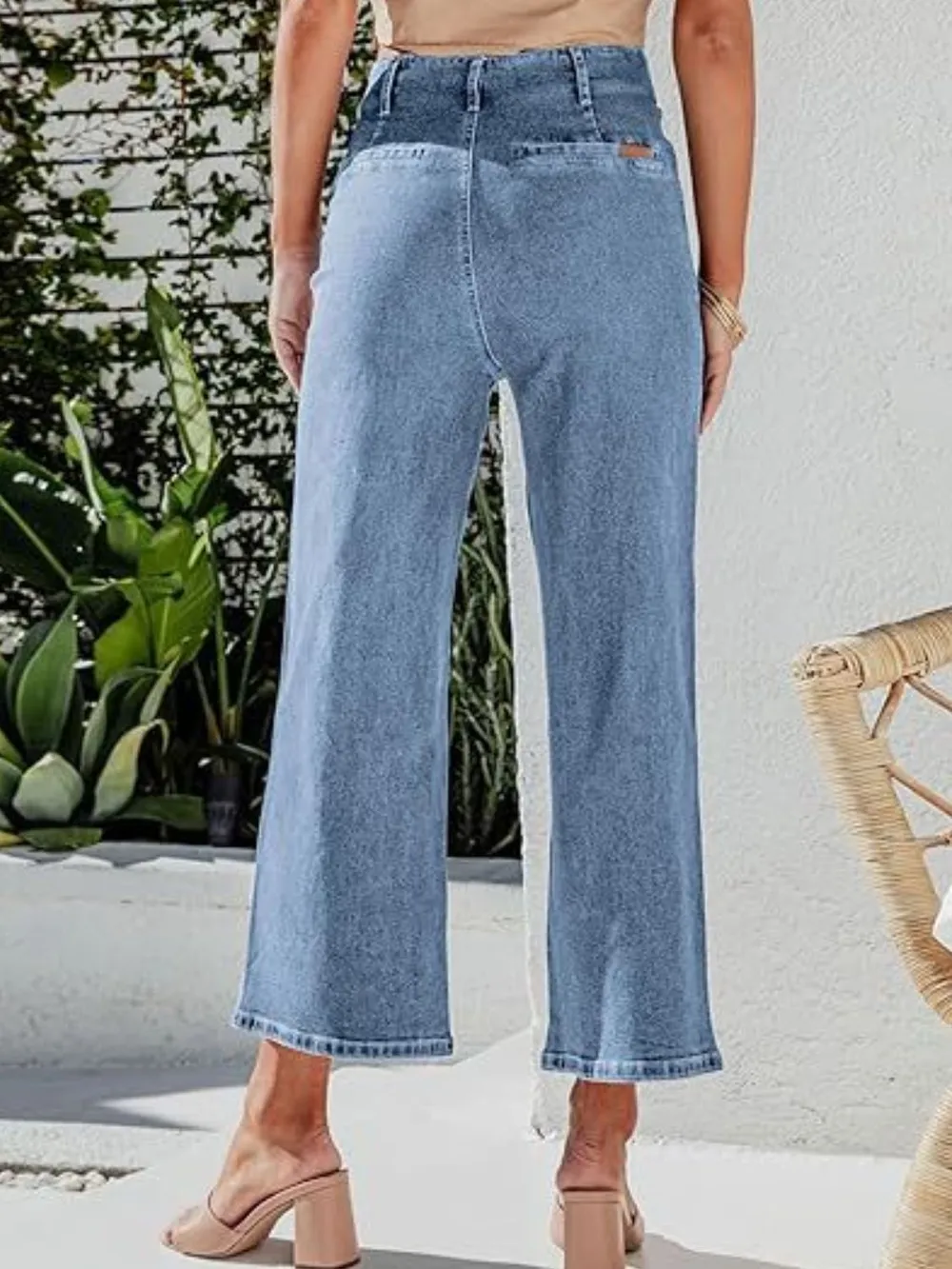 Button Fly Cropped Jeans with Pockets, image 9