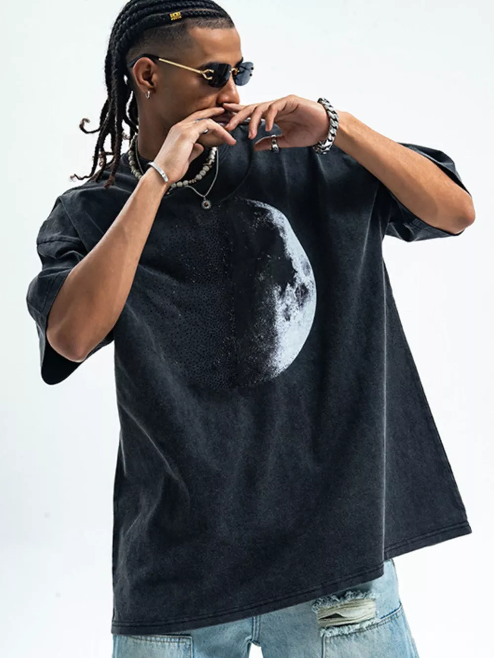 Men's Moon Round Neck Half Sleeve T-Shirt, image 5