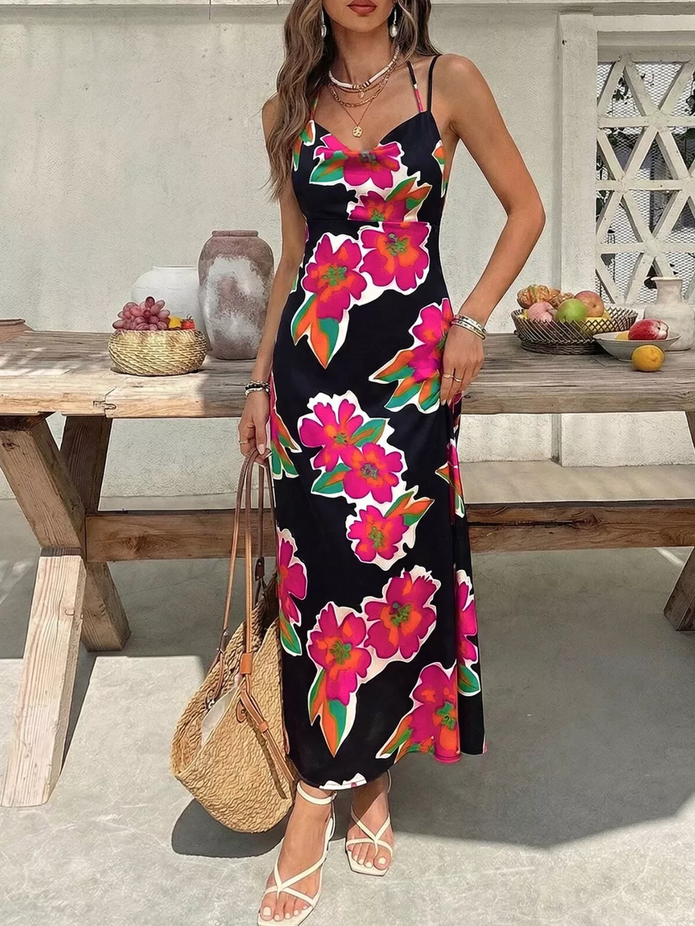 Floral Print Spaghetti Strap Midi Dress, image 4