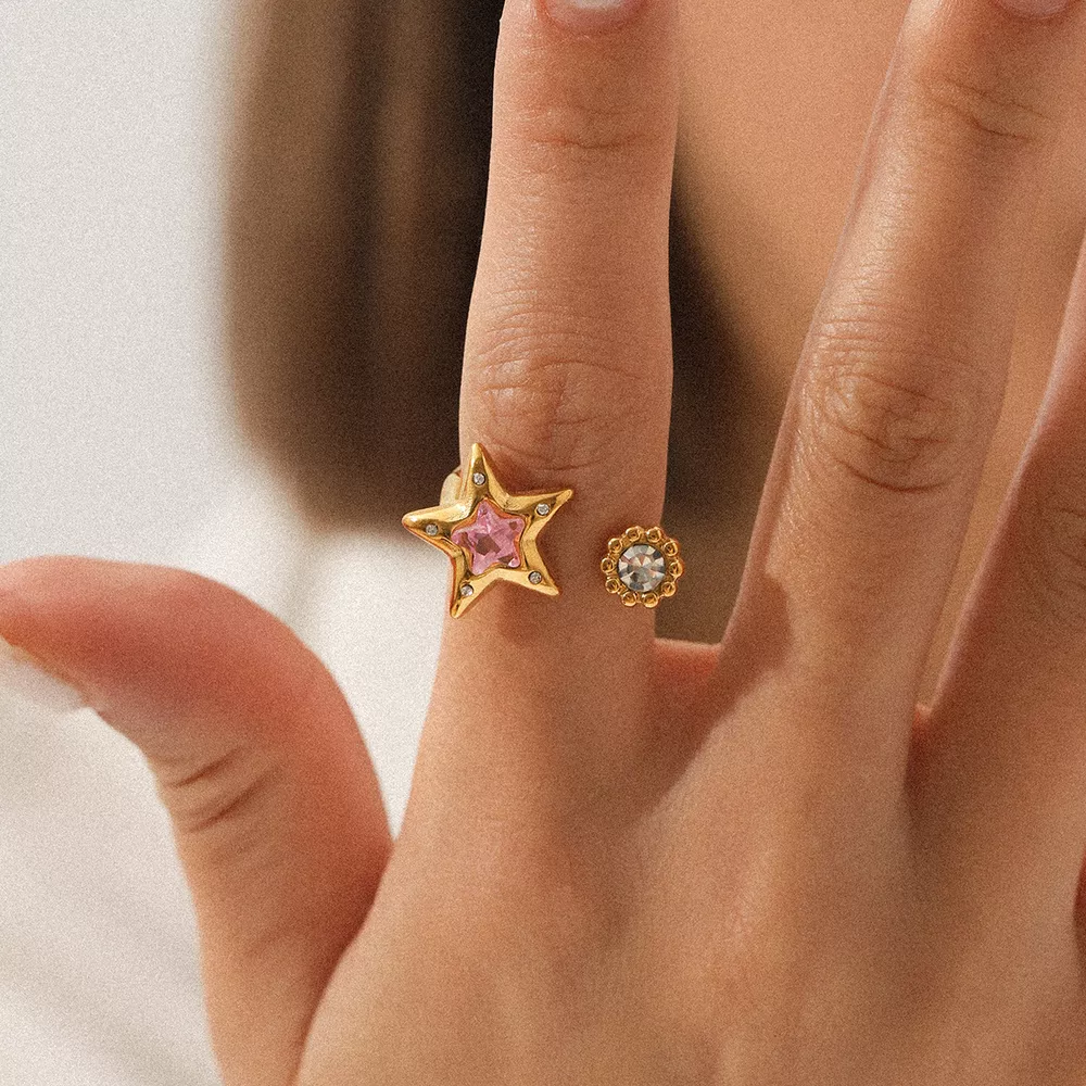 18K Gold-Plated Zircon Star Open Ring, image 8
