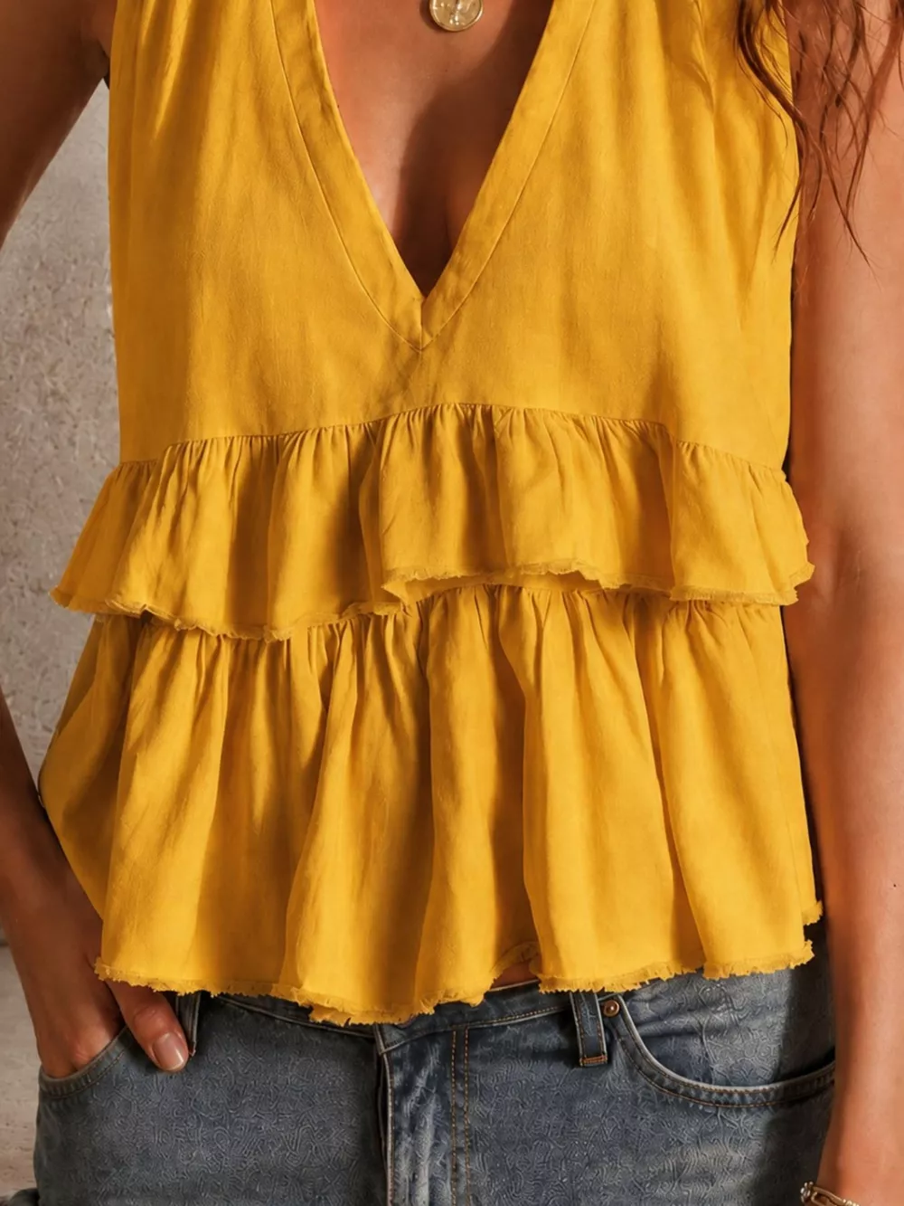 Ruffled V-Neck Sleeveless Top, image 10