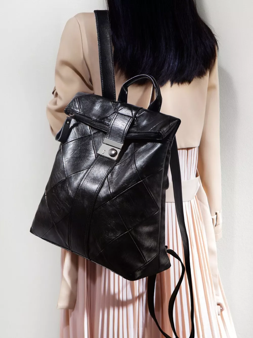 Quilted Leather Backpack Bag, image 6