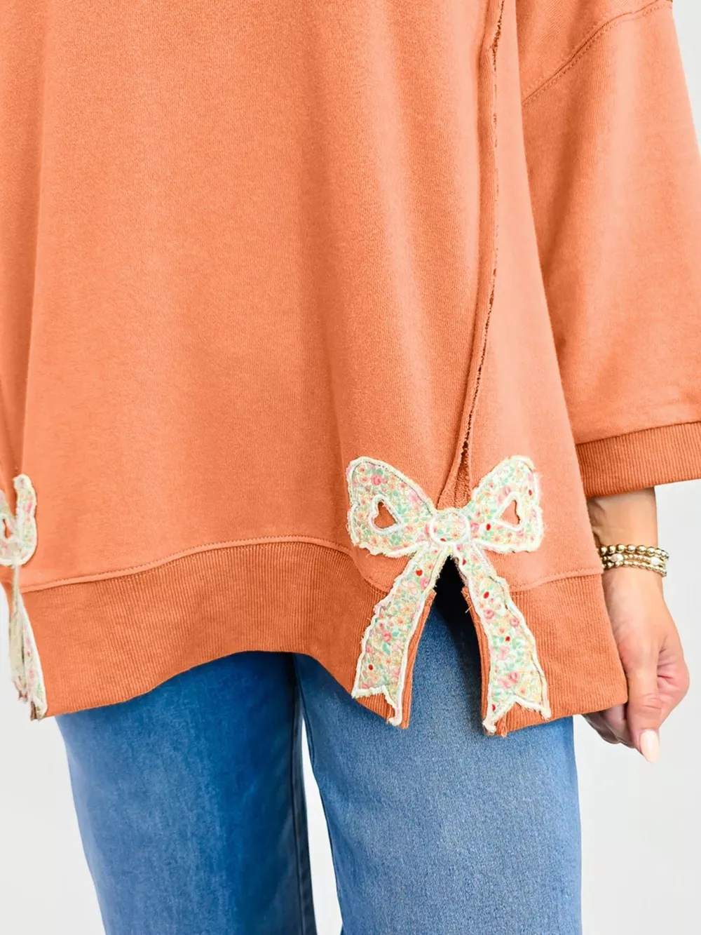 Bow Slit Round Neck Sweatshirt, image 4