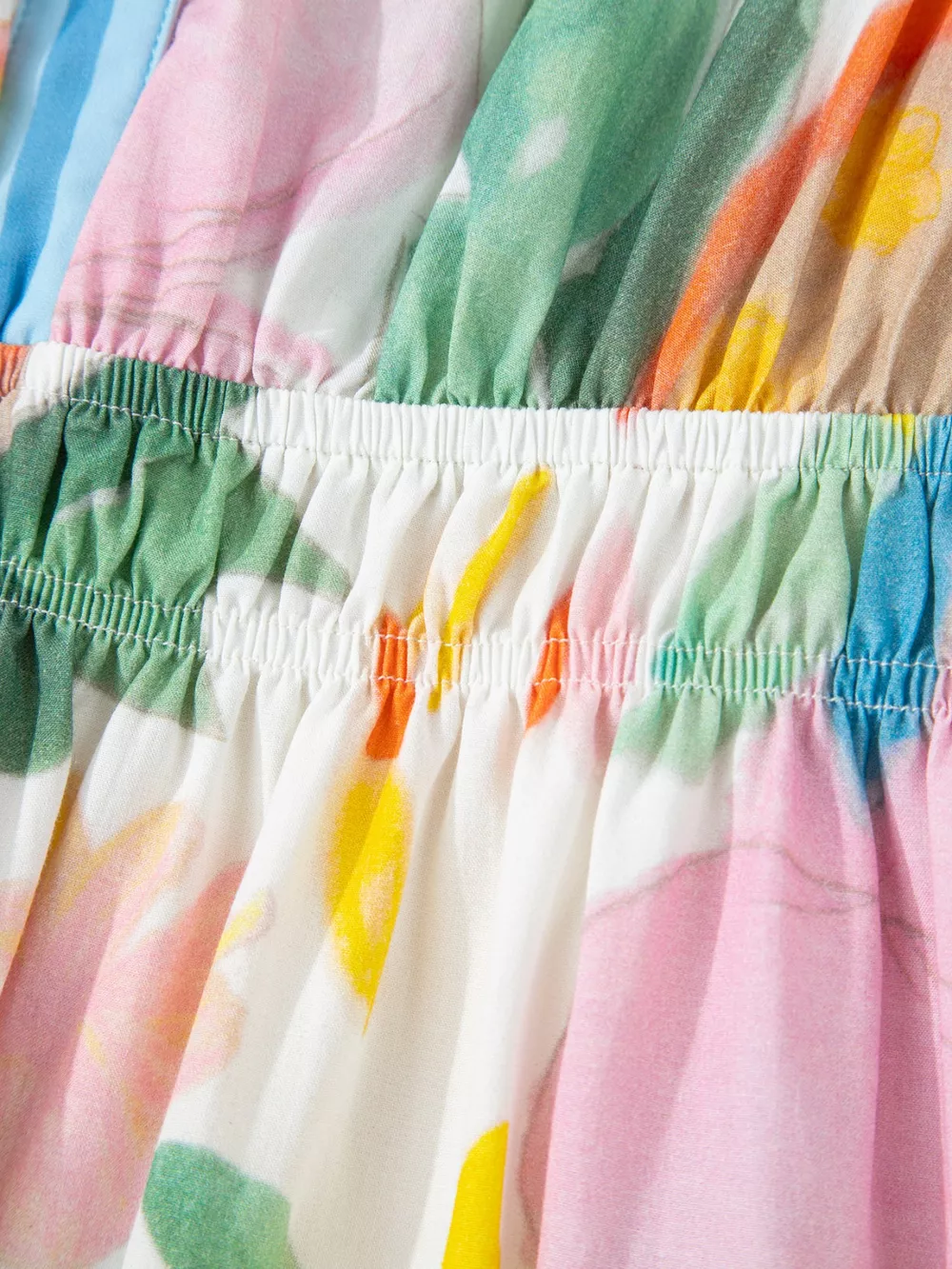 Multicolour Floral Doodle Print Striped Trim V Neck Midi Dress, image 8