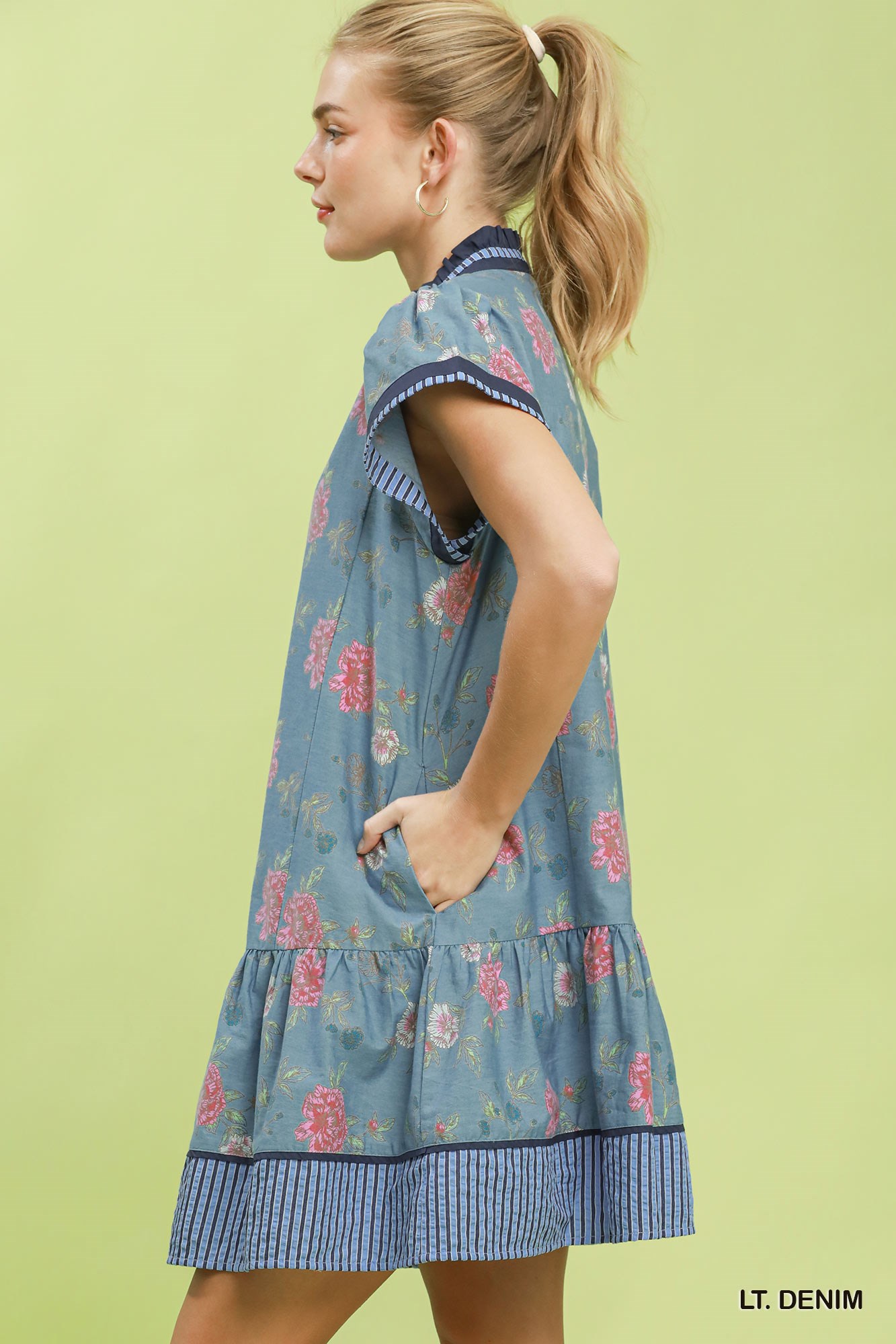 Floral Contrast Trim Ruffle Hem Mini Dress, image 2