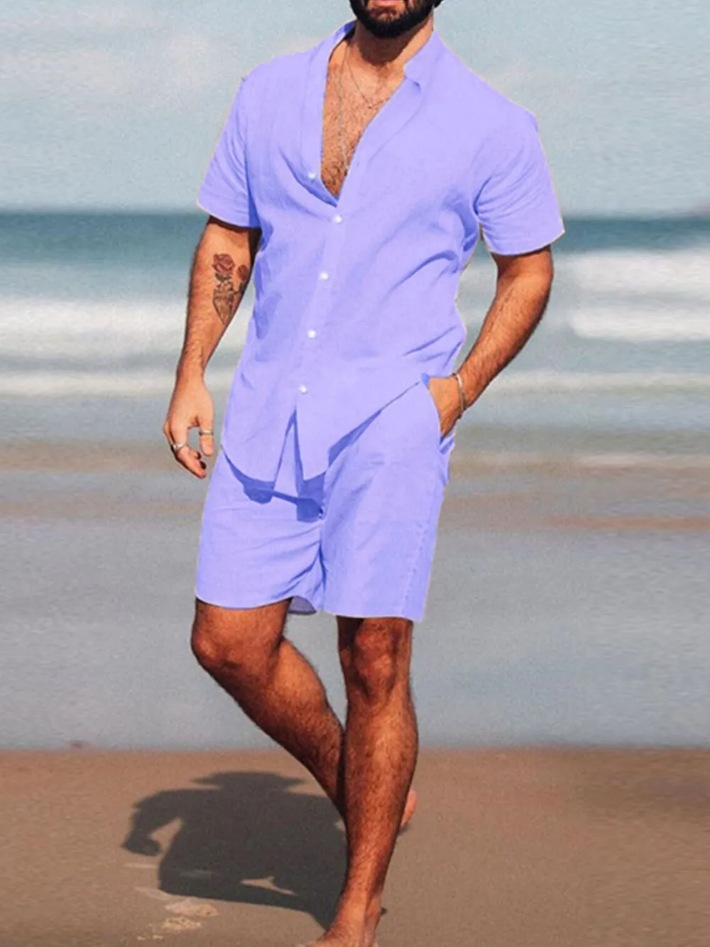 Men's Full Size Short Sleeve Shirt and Shorts Set Plus Size, image 3