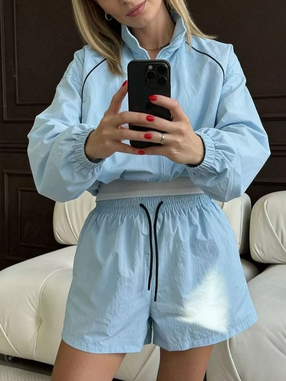 Zip-Up Jacket and Shorts Two-Piece Set, image 2