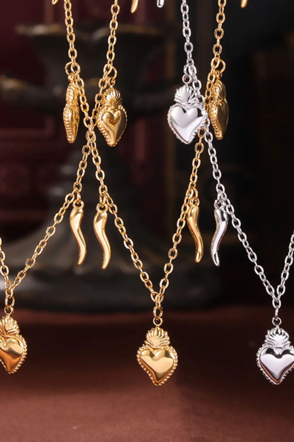 Stainless Steel Heart Charm Bracelet and Necklace Set, image 3