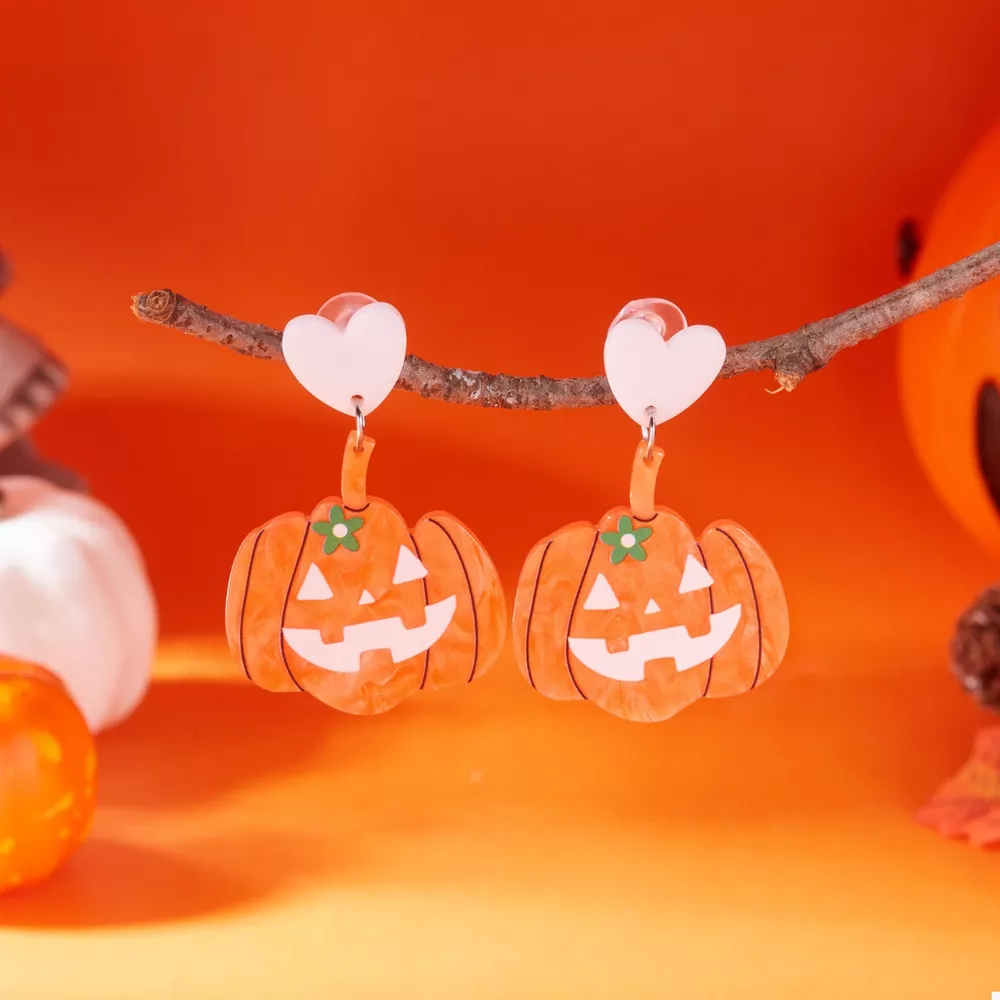 Halloween Pumpkin Heart Drop Earrings, image 3