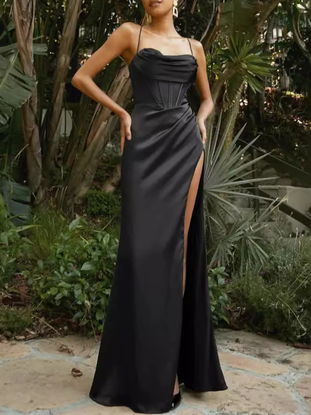 Satin High-Slit Cami Maxi Dress, image 6