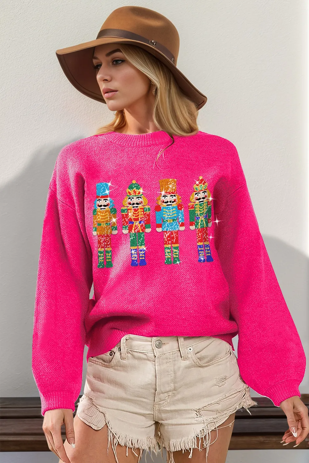Full Size Sequin Nutcracker Long Sleeve Sweater, image 4