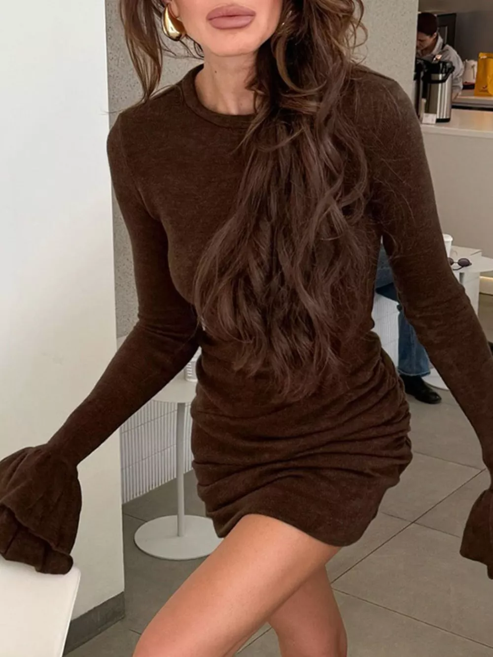 Ruched Flounce Sleeve Mini Dress, image 5