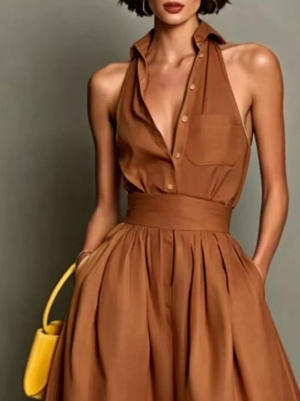 Sleeveless Collared A-Line Midi Dress, image 8