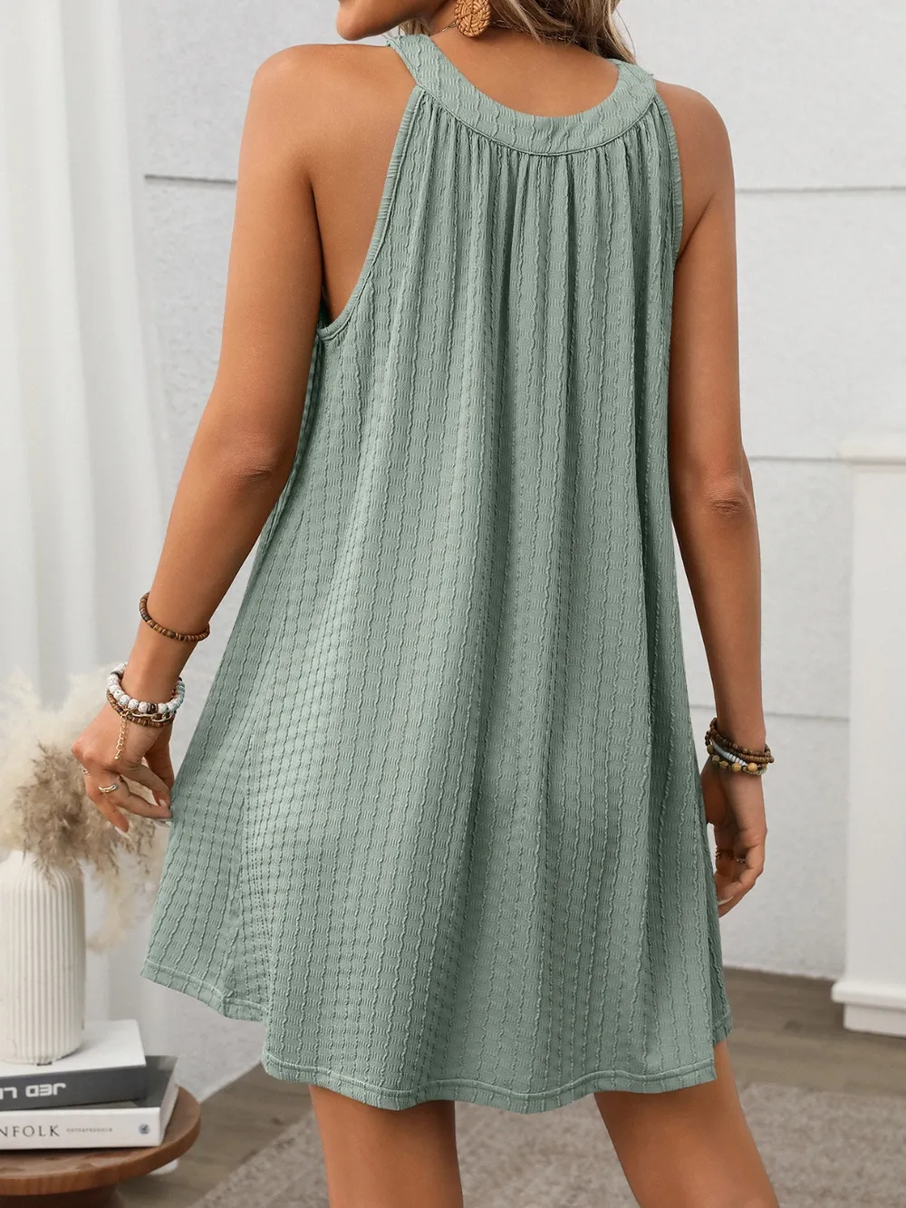 Textured Grecian Neck Mini Dress, image 27