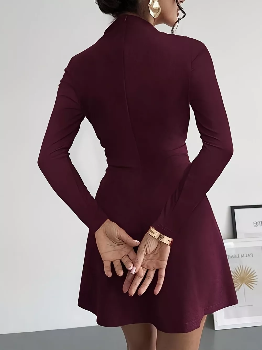 Mock Neck Long Sleeve Mini Dress, image 5