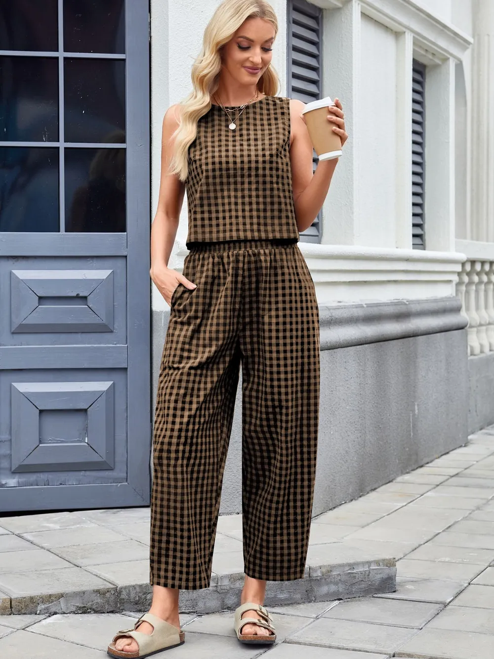 Plaid Sleeveless Top and Pants Set, image 17