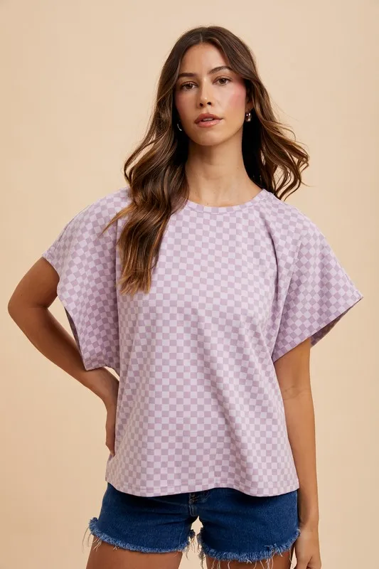 Checkered Round Neck Short Sleeve T-Shirt, image 3